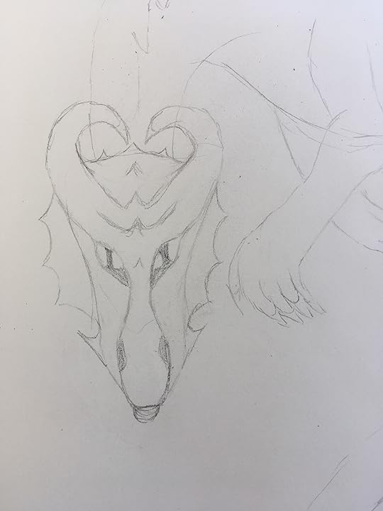 Pencil sketch of dragon with tongue possibly sticking out