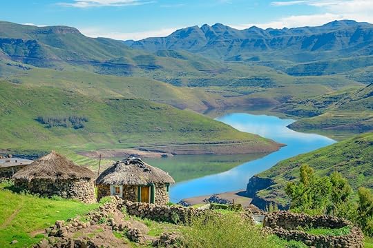Traditional village huts on Mohale Dam in Lesotho