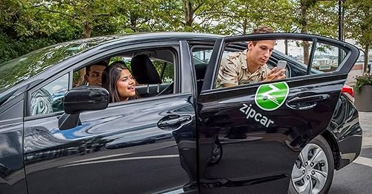 Friends getting out of a Zipcar