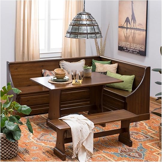 L Shaped Bench Kitchen Table Corner Breakfast Nook with Storage Dining Table Set with