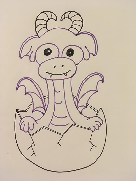 Purple and black dragon breaking out of an egg