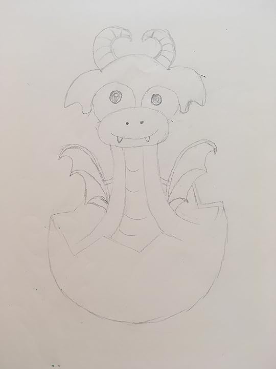 Tiny dragon pencil sketch still in egg