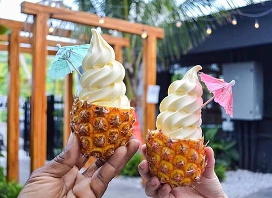 Pineapple soft serve in a baby pineapple