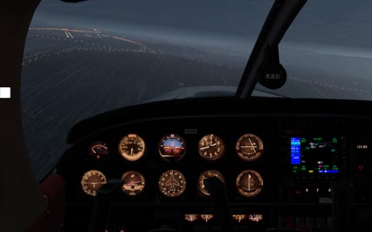  Warrior II cockpit. Top: exhaust gas temperature, indicated airspeed, artificial horizon, altitude, NAV1 course deviation indicator, Garmin GPS; Bottom: ADF indicator, attitude indicator, directional gyro, vertical speed indicator, NAV2 course deviation indicator. Fuel gauges on the bottom. That's about it. There's an autopilot which controls pitch, but doesn't control altitude or vertical speed. 