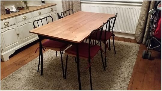 Ikea Antnas Pine top with Black Metal Legs Table and 4 Ikea Pine Kitchen Table