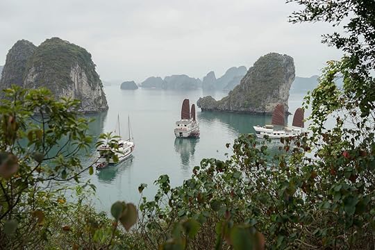 Boats in Bai Tu Long Bay in Vietnam