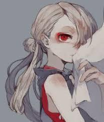 Image result for creepy anime female with white hair and red eyes