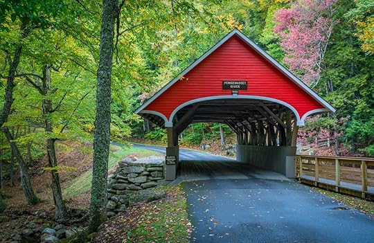 Red covered bridge in the White Mountains of New Hampshire