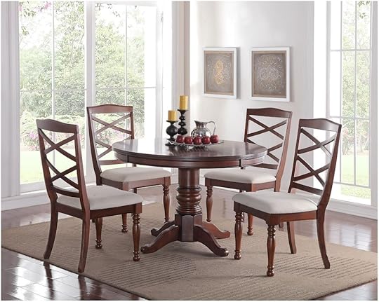 Eden 5pc Round Pedestal Cherry Finish Wood Kitchen Dining Wood Kitchen Table Set