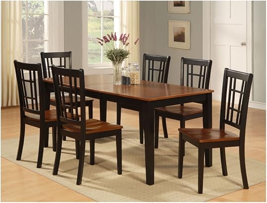 Wood Kitchen Table Set 7 Pc Dinette Kitchen Dining Table W 6 Wood Seat Chairs In