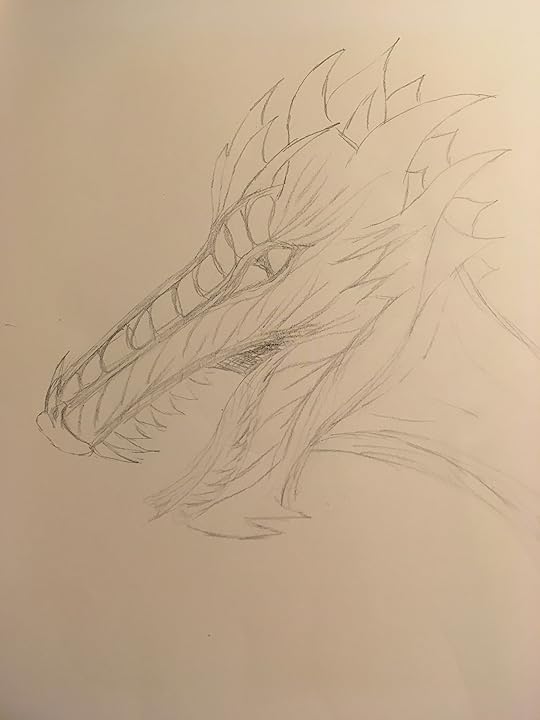 Dragon with a head like broccoli in pencil 