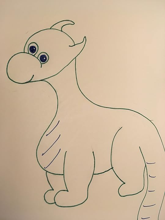 Green and blue smiling cartoon dragon