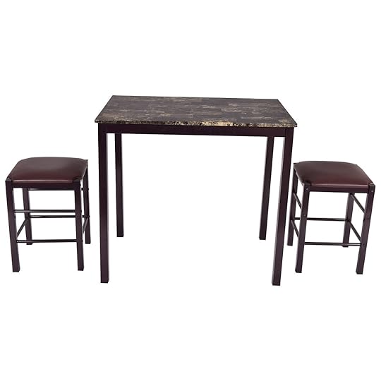 Faux Marble Kitchen Table Set 3 Pcs Dining Counter Height Set Faux Marble Table 2 Chairs