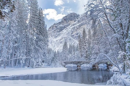 A winter scene with reflection at Yosemite National Park