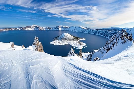 Winter scene at snowy Crater Lake Volcano