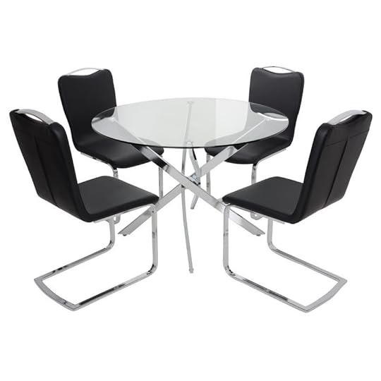 Round Glass top Dining Table Set with 4 Black Chairs Round Glass Kitchen Table and Chairs