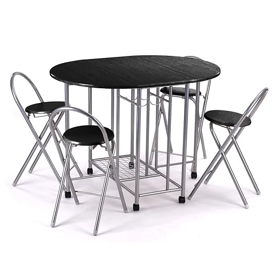 Black Kitchen Tables and Chairs 5pc Kitchen Dinette Dinning Folding Table and Chairs Set