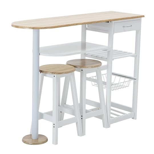 Kitchen island Table with Bar Stools Oak White Kitchen island Cart Trolley Dining Table Storage