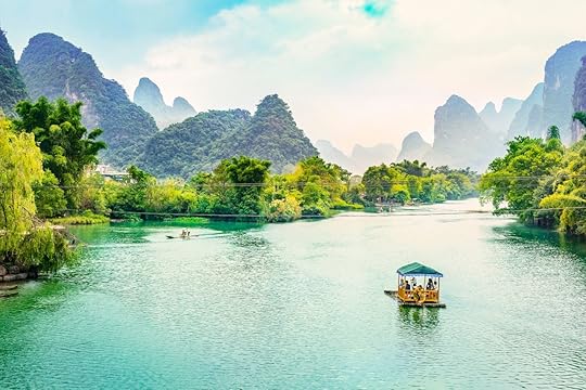 Landscape of Guilin, Li River, and karst mountains near Yangshou, China