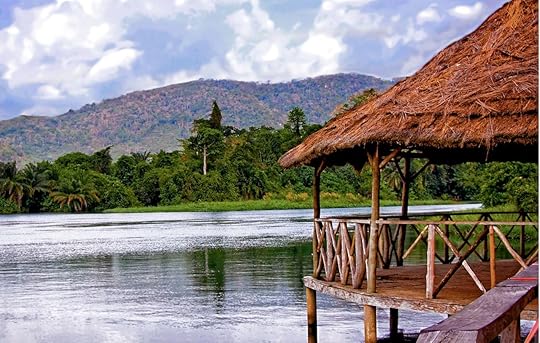 Beautiful West African landscape with water and hills in background