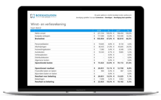 excel boekhouding templates winst en verliesrekening voorbeeld