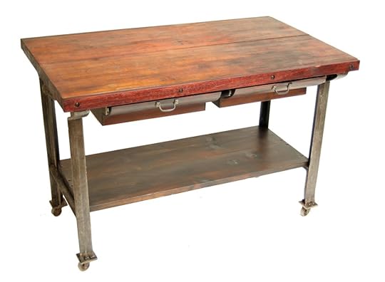 Kitchen Block Table Reclaimed Wood top butcher Block island with Metal Base