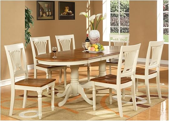 7pc Dinette Dining Set Table 42x78 with 6 Wood Seat Chairs Table Kitchen Set