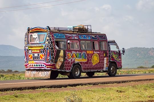 Colorful bus of several reasons in Kenya's countryside in Africa