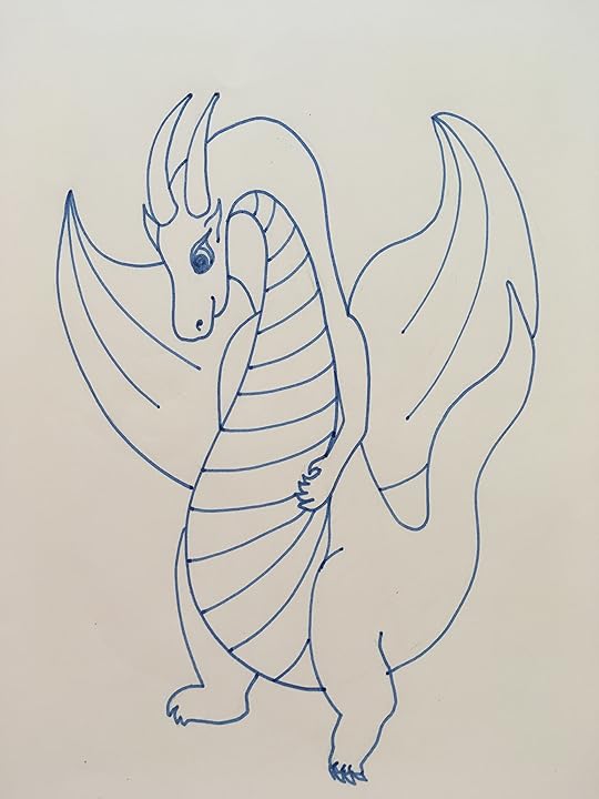 Dragon finished in blue looking down big wings