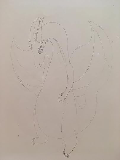 Dragon in pencil with big butterfly wings