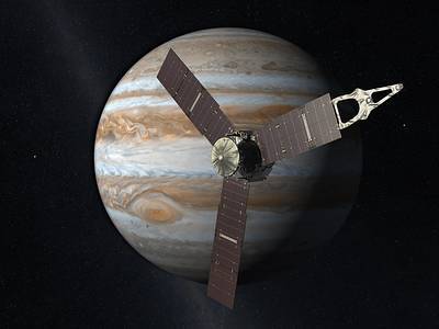 Artist's impression, Juno probe near Jupiter (NASA/JPL)