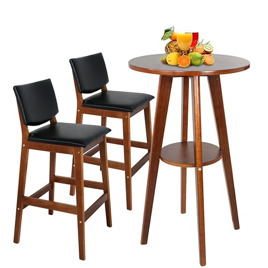 3 Piece Pub Table Set with 2 Ladder Counter Height Stools Kitchen Bar Table and Stool Sets
