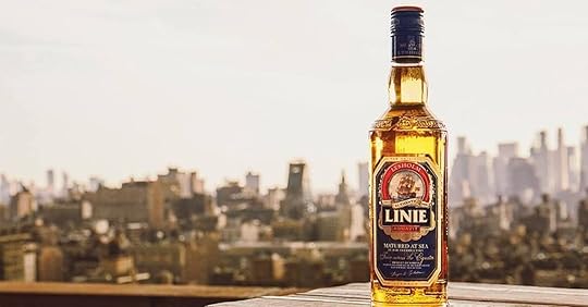 Bottle of Linie Aquavit, an herbal spirit from Scandinavia