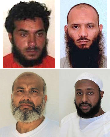 Four Guantanamo prisoners going through the Periodic Review Board process. Clockwise from top left: Haroon Gul, Ismael Ali Bakush, Guled Hassan Duran and Saifullah Paracha.