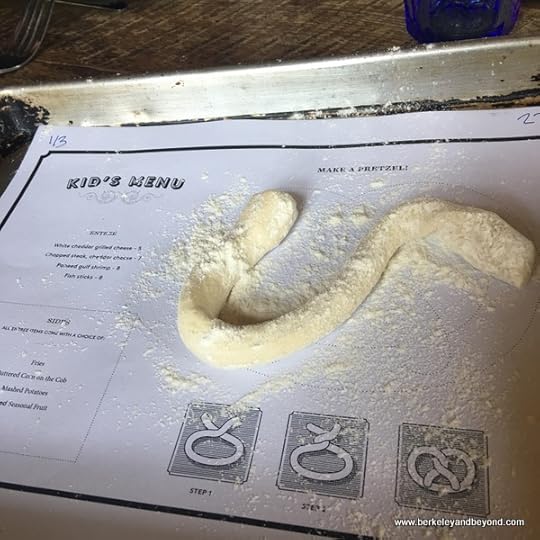 kid's menu and pretzel dough at Southerleigh Fine Food and Brewery in San Antoniio, Texas