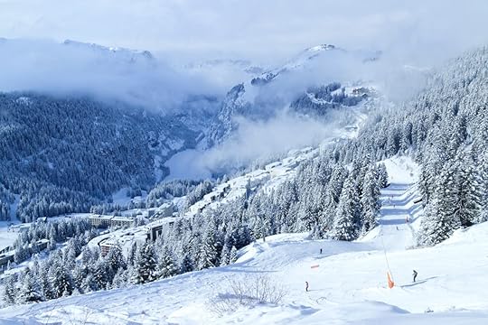 Flaine, Grand Massif, Alps, France, with low clouds in the valley