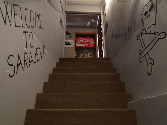 Stairs at war zone themed hostel in Sarajevo, Bosnia and Herzegovina