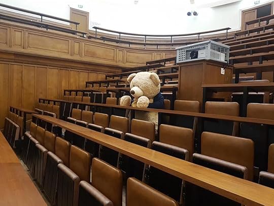 Giant teddy bear in a lecture hall in Paris