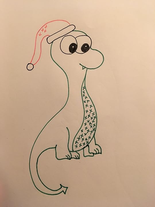 Little green dragon in a Santa hat