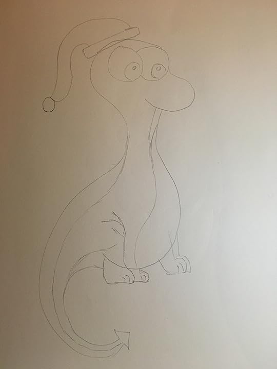 Sketch of a weird dragon in a Santa hat maybe