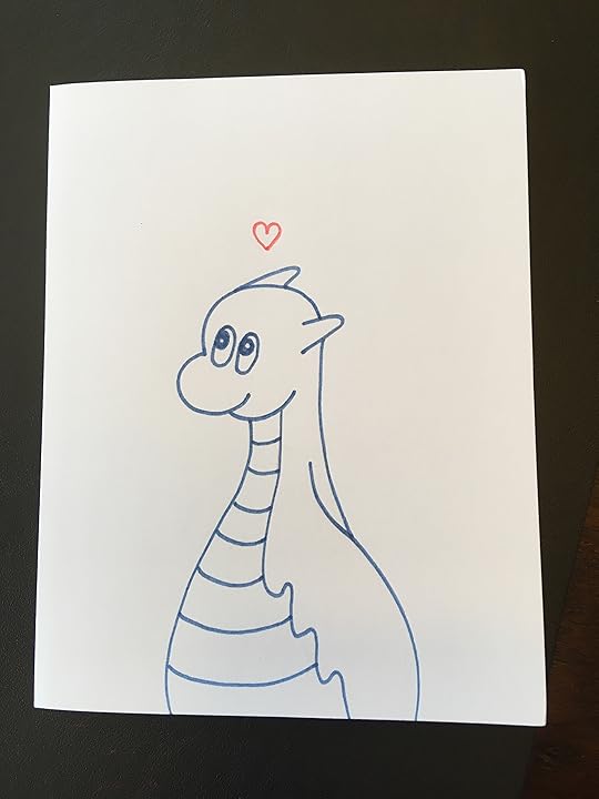 Blue dragon with heart on white card