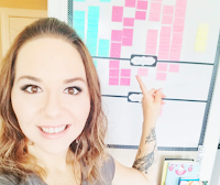 Image of Sarra Cannon with her Kanban board