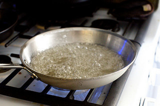 melt the sugar and cook until amber