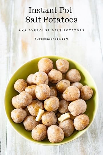 Green bowl filled with Instant Pot Salt Potatoes also known as Syracuse Salt Potatoes