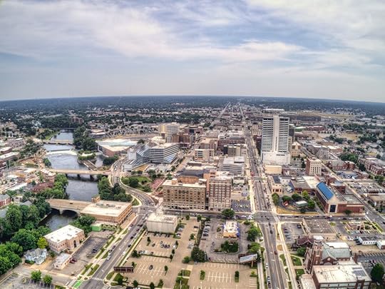 Aerial view of downtown South Bend, Indiana