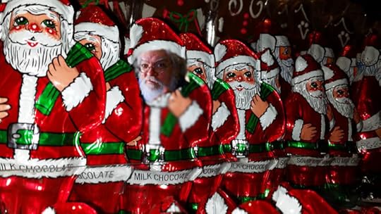 chocolate foil santas including rober0t m p.rice as one of the santas