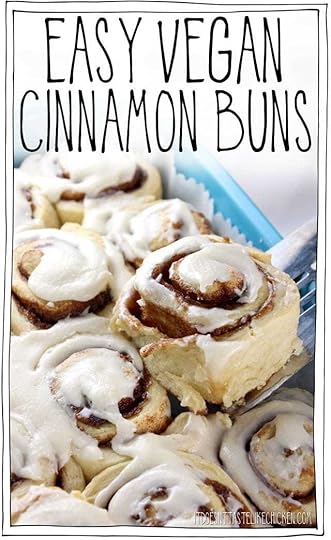 Easy Vegan Cinnamon Buns! No yeast. No rising. Only 10 ingredients. No weird ingredients. Freezable. Completely addictive!! No one will know they're vegan. #itdoesnttastelikechicken #veganrecipes #vegandesserts