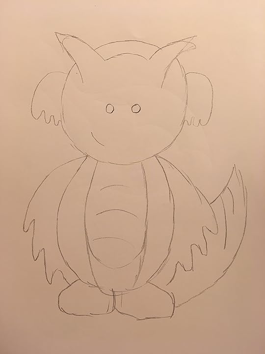 Dragon in pencil with wings and ears like ghosts