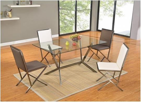 Rectangular Glass Dining Table with Brushed Nickel Frame Glass for Kitchen Table