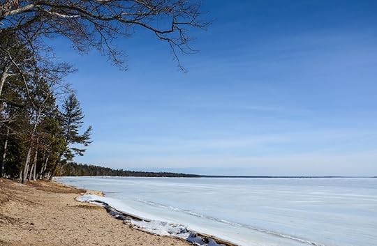 Higgins Lake in Michigan frozen over in winter